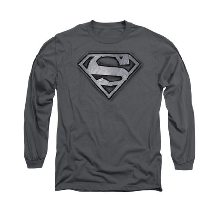 Superman Shirt Duct Tape Shield Long Sleeve Charcoal Tee T-Shirt