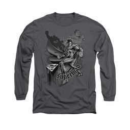 Superman Shirt Fight And Flight Long Sleeve Charcoal Tee T-Shirt Superman Shirt Fight And Flight Long Sleeve Charcoal Tee T-Shirt