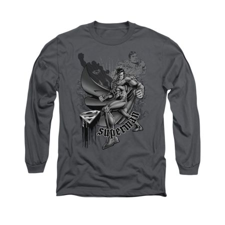 Superman Shirt Fight And Flight Long Sleeve Charcoal Tee T-Shirt