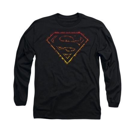 Superman Shirt Flame Outlined Long Sleeve Black Tee T-Shirt