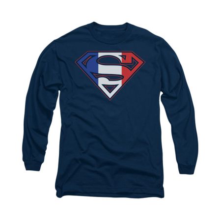 Superman Shirt French Shield Long Sleeve Navy Tee T-Shirt