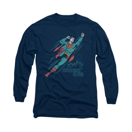 Superman Shirt Frequent Flyer Long Sleeve Navy Tee T-Shirt