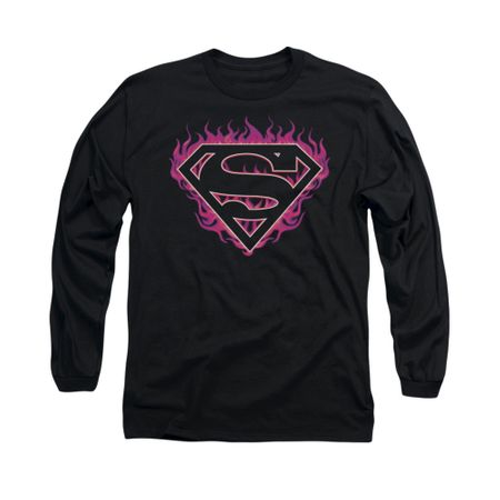 Superman Shirt Fuchia Flames Long Sleeve Black Tee T-Shirt