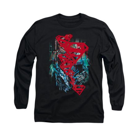 Superman Shirt Gritty Long Sleeve Black Tee T-Shirt