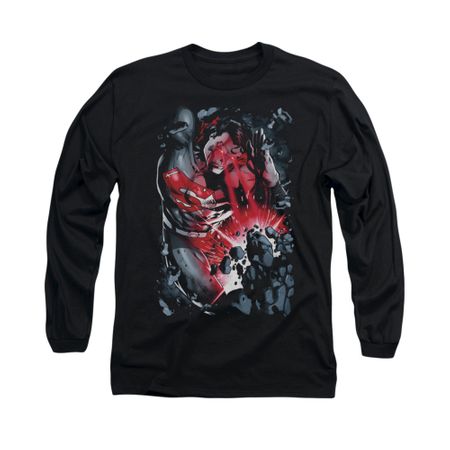 Superman Shirt Heat Vision Long Sleeve Black Tee T-Shirt