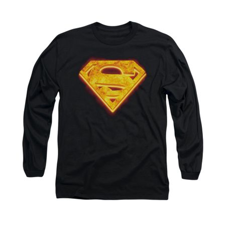 Superman Shirt Hot Steel Shield Long Sleeve Black Tee T-Shirt