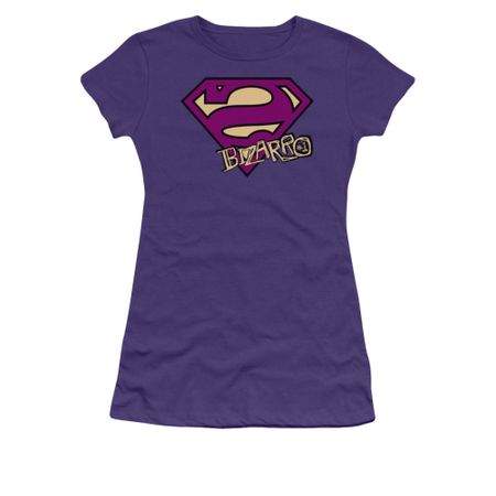 Superman Shirt Juniors Bizarro Shield Purple T-Shirt