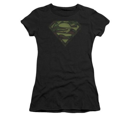 Superman Shirt Juniors Camo Logo Distressed Black T-Shirt