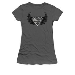 Superman Shirt Juniors Dirty Wings Charcoal T-Shirt