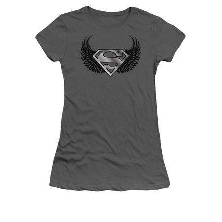 Superman Shirt Juniors Dirty Wings Charcoal T-Shirt
