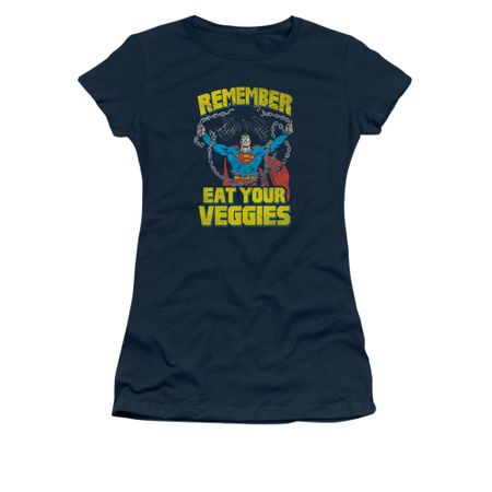 Superman Shirt Juniors Eat Veggies Navy T-Shirt