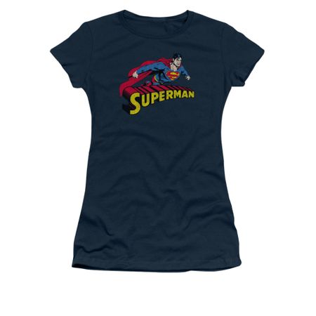 Superman Shirt Juniors Flying Over Navy T-Shirt