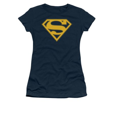 Superman Shirt Juniors Maize Shield Navy T-Shirt
