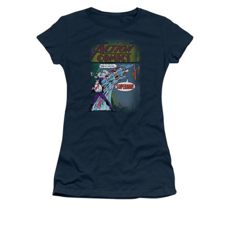 Superman Shirt Juniors Quick Change Navy T-Shirt