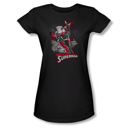 Superman Shirt Juniors Red & Gray Black T-Shirt