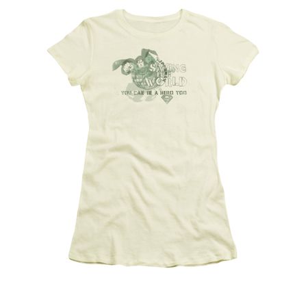 Superman Shirt Juniors Saving The World Cream T-Shirt