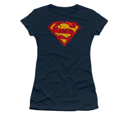 Superman Shirt Juniors Shattered Shield Navy T-Shirt