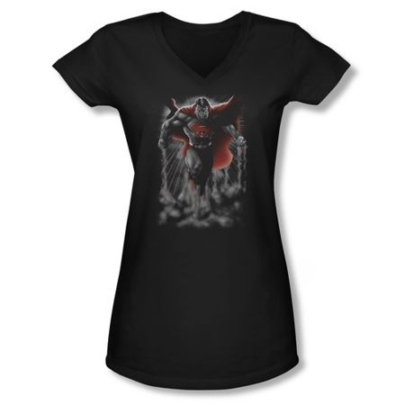 Superman Shirt Juniors V Neck Above The Clouds Black T-Shirt