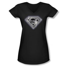 Superman Shirt Juniors V Neck Bling Shield Black T-Shirt Superman Shirt Juniors V Neck Bling Shield Black T-Shirt
