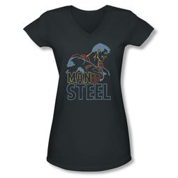 Superman Shirt Juniors V Neck Colored Lines Charcoal T-Shirt Superman Shirt Juniors V Neck Colored Lines Charcoal T-Shirt