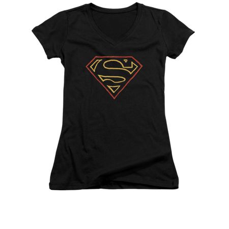 Superman Shirt Juniors V Neck Colored Shield Black T-Shirt