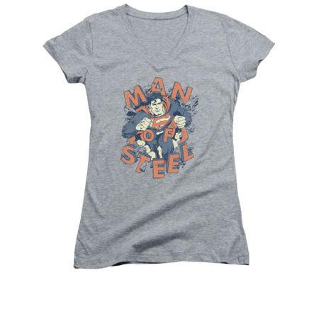Superman Shirt Juniors V Neck Coming Through Athletic Heather T-Shirt