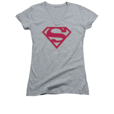 Superman Shirt Juniors V Neck Crimson Shield Athletic Heather T-Shirt