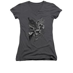 Superman Shirt Juniors V Neck Fight And Flight Charcoal T-Shirt Superman Shirt Juniors V Neck Fight And Flight Charcoal T-Shirt