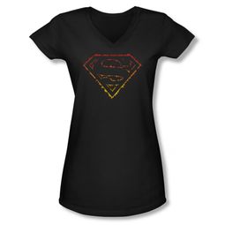 Superman Shirt Juniors V Neck Flame Outlined Black T-Shirt Superman Shirt Juniors V Neck Flame Outlined Black T-Shirt