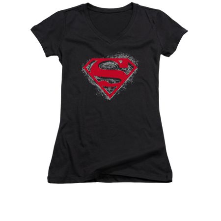 Superman Shirt Juniors V Neck Hardcore Noir Black T-Shirt