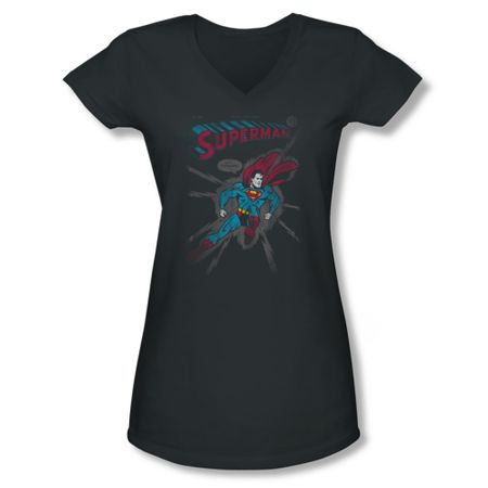 Superman Shirt Juniors V Neck It Tickles Charcoal T-Shirt