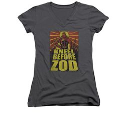 Superman Shirt Juniors V Neck Kneel Charcoal T-Shirt