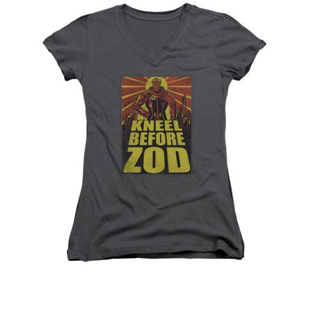 Superman Shirt Juniors V Neck Kneel Charcoal T-Shirt