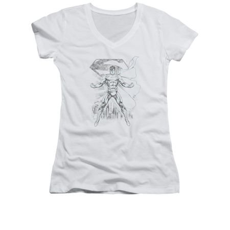 Superman Shirt Juniors V Neck Sketch White T-Shirt