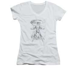 Superman Shirt Juniors V Neck Sketch White T-Shirt