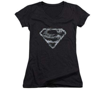 Superman Shirt Juniors V Neck Smoke Shield Black T-Shirt