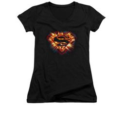 Superman Shirt Juniors V Neck Space Burst Shield Black T-Shirt Superman Shirt Juniors V Neck Space Burst Shield Black T-Shirt