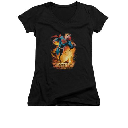 Superman Shirt Juniors V Neck Space Case Black T-Shirt