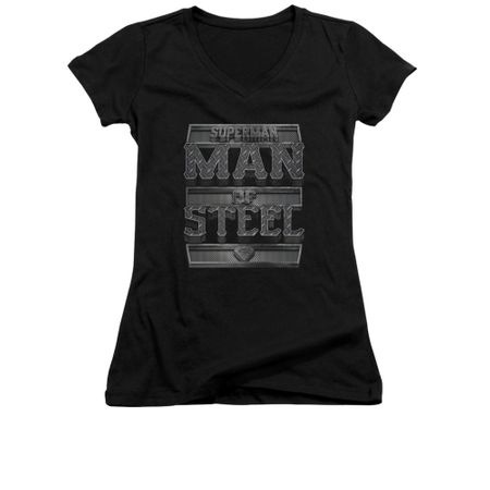 Superman Shirt Juniors V Neck Steel Text Black T-Shirt