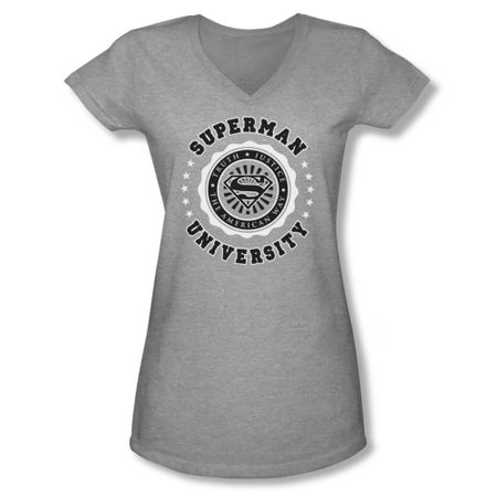 Superman Shirt Juniors V Neck University Athletic Heather T-Shirt