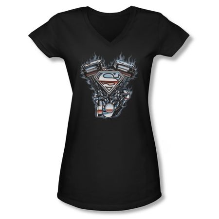 Superman Shirt Juniors V Neck V Twin Logo Black T-Shirt