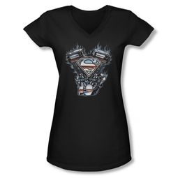 Superman Shirt Juniors V Neck V Twin Logo Black T-Shirt Superman Shirt Juniors V Neck V Twin Logo Black T-Shirt
