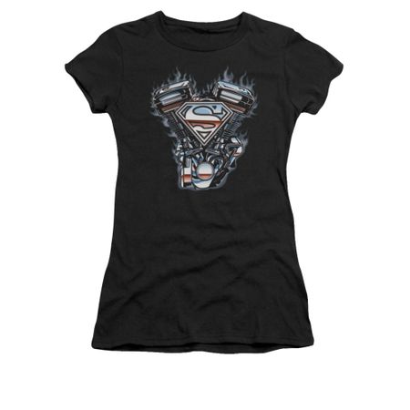 Superman Shirt Juniors V Twin Logo Black T-Shirt