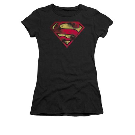 Superman Shirt Juniors War Torn Shield Black T-Shirt