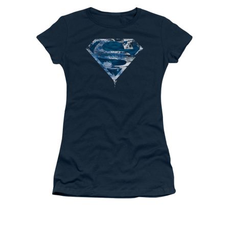 Superman Shirt Juniors Water Shield Navy T-Shirt