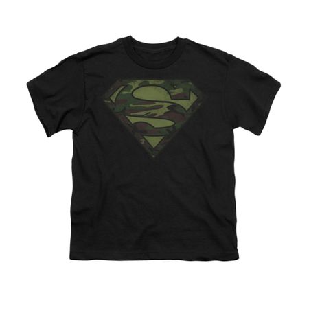 Superman Shirt Kids Camo Logo Distressed Black T-Shirt