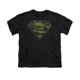 Superman Shirt Kids Camo Logo Distressed Black T-Shirt
