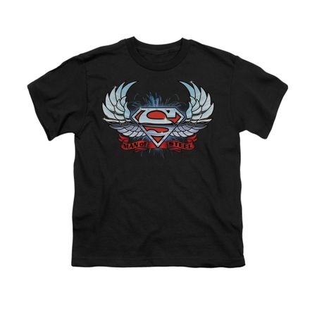 Superman Shirt Kids Chrome Wings Black T-Shirt