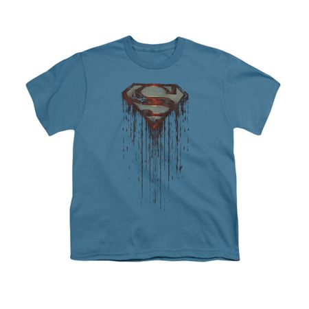 Superman Shirt Kids Dripping Shield Slate T-Shirt