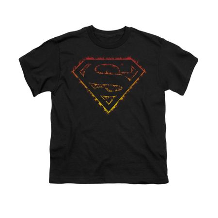Superman Shirt Kids Flame Outlined Black T-Shirt
